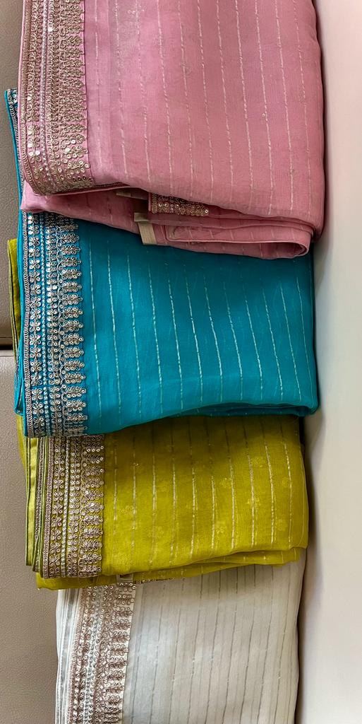 Striped organza saree - Saffronfashionindia