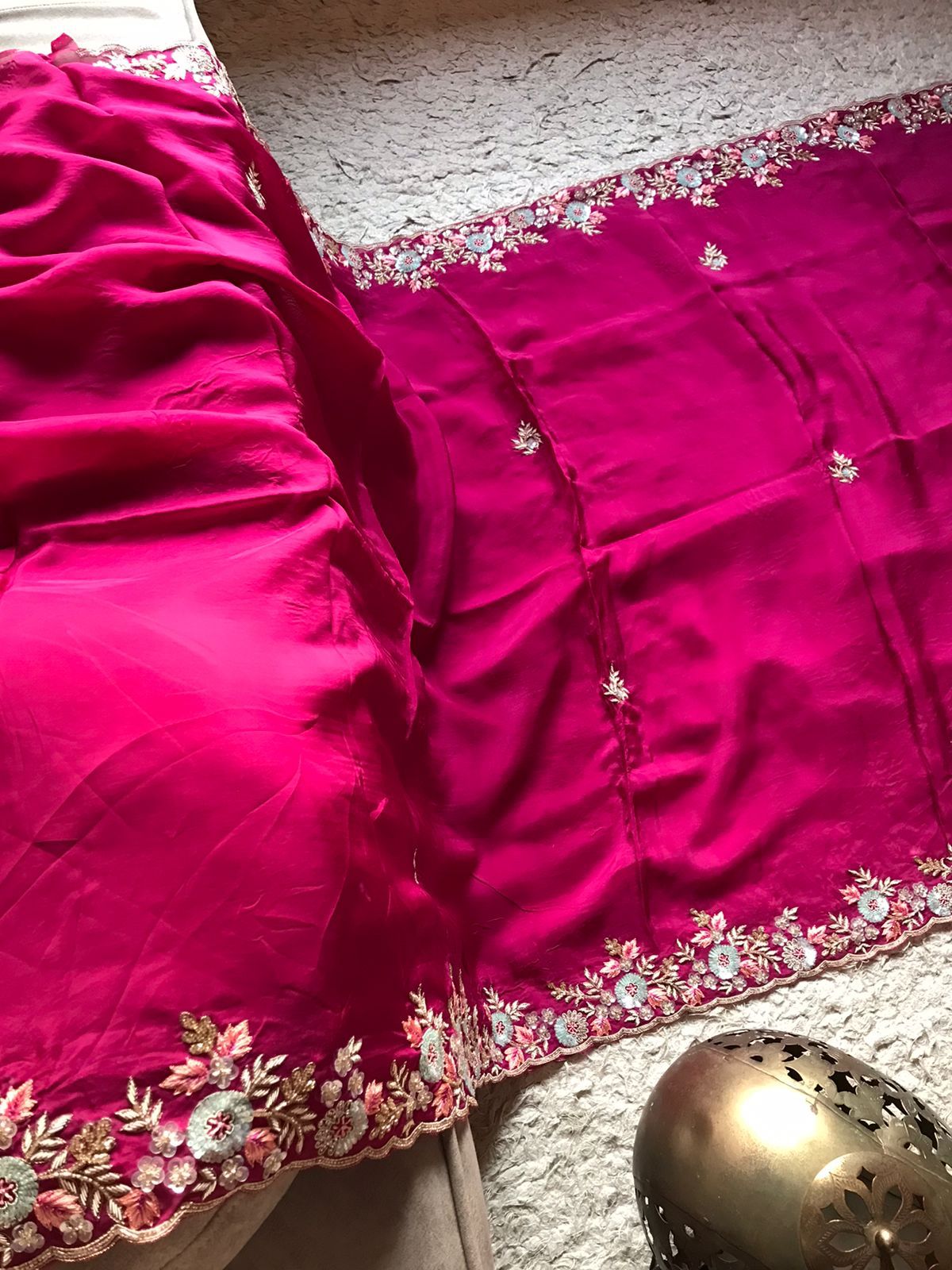 Wine inspired organza silk embroidered saree - Saffronfashionindia