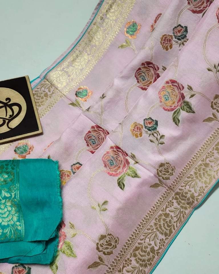 Italian moonga crepe banarsi saree - Saffronfashionindia