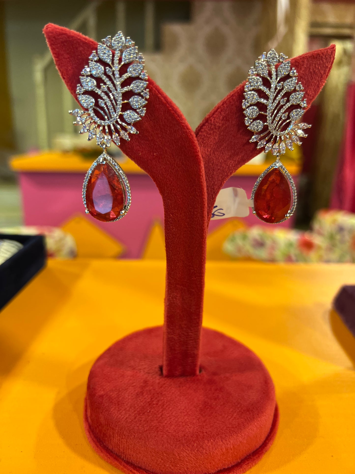 Rulica cz earrings women earrings partywear earrings cocktail earrings red earrings SaffronFashion