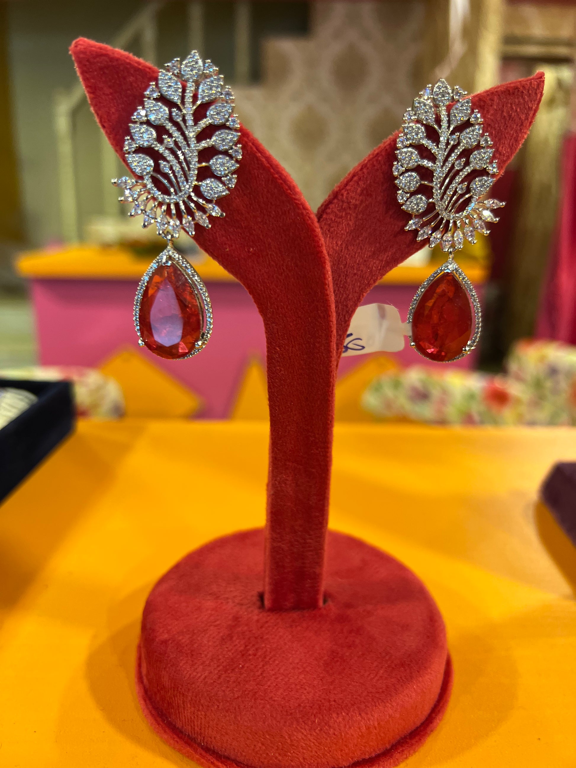 Rulica cz earrings women earrings partywear earrings cocktail earrings red earrings SaffronFashion