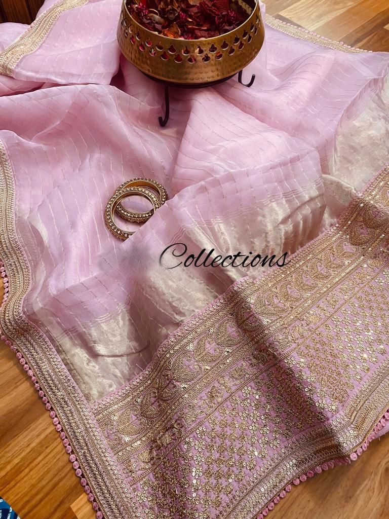 Tiara organza striped saree - Saffronfashionindia