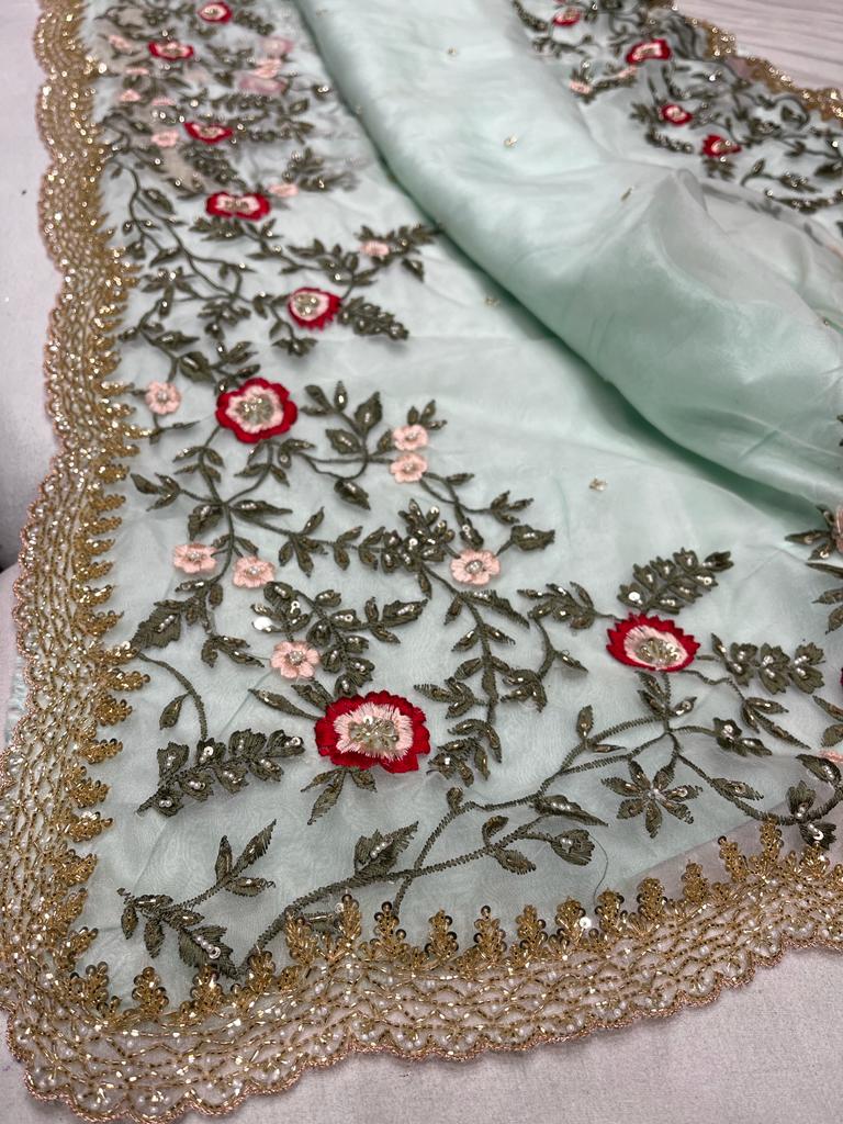 Iris embroidered saree - Saffronfashionindia