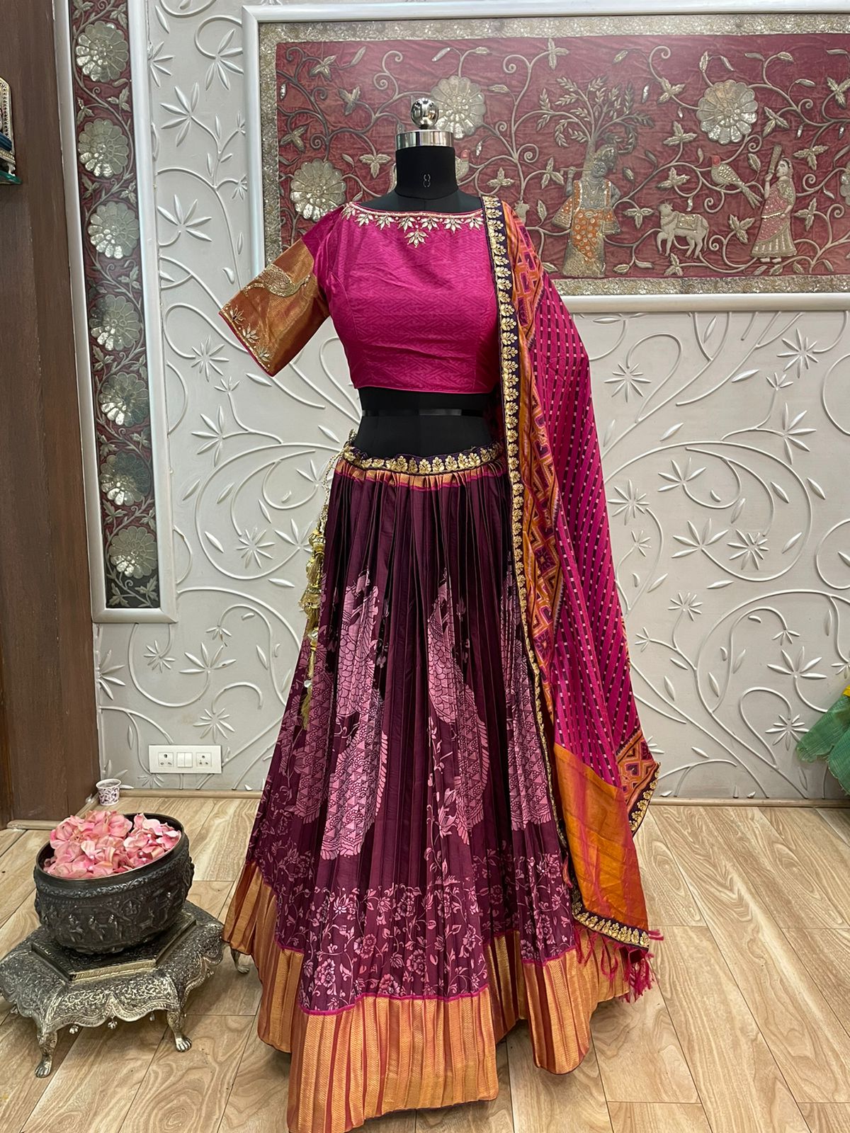 Silk designer inspired lehanga - Saffronfashionindia
