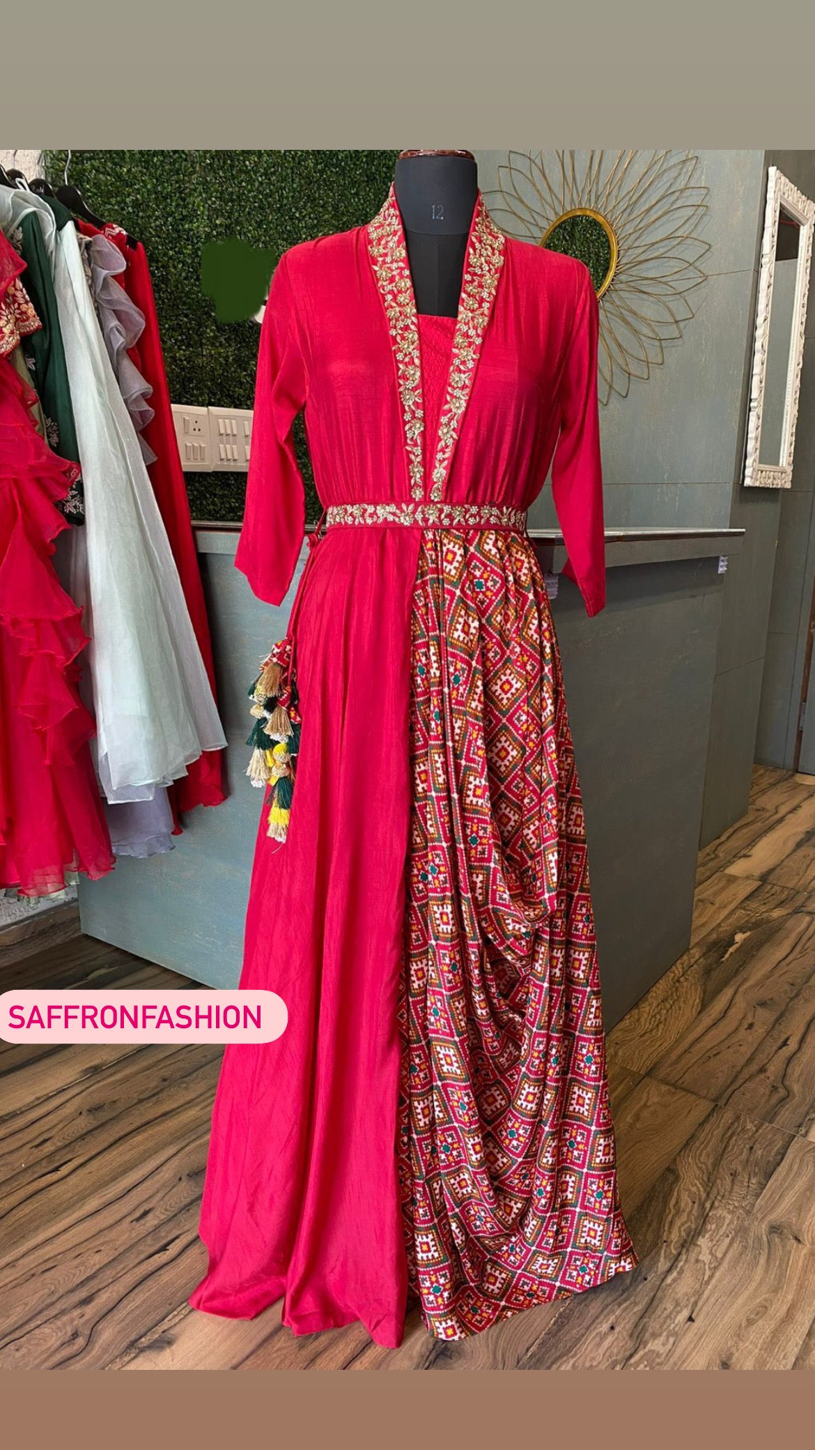 Red Patola zardosi dress - Saffronfashionindia