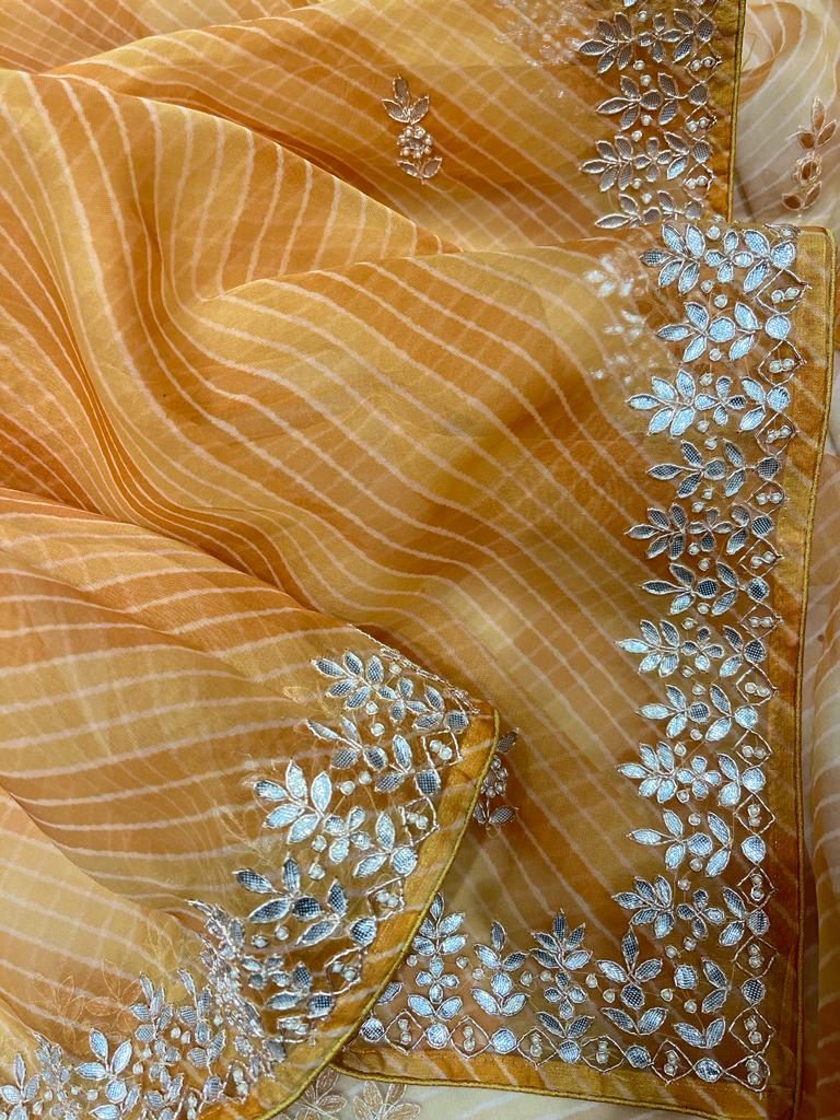 Muneba Lehariya organza saree - Saffronfashionindia