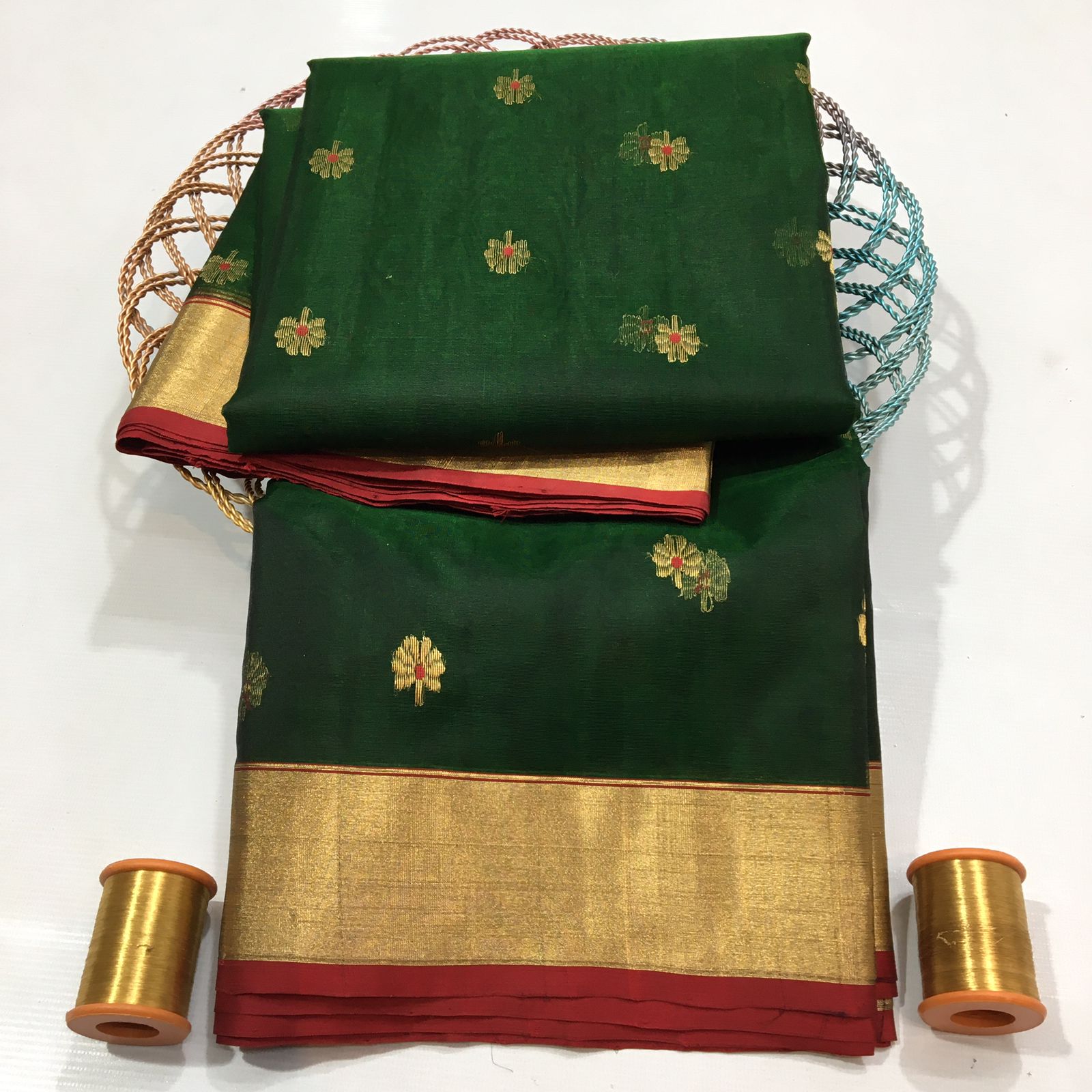 Emerald Chanderi saree - Saffronfashionindia