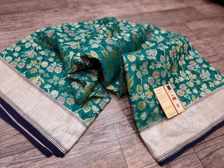 Water zari Meenakari khaddi gorgette saree - Saffronfashionindia