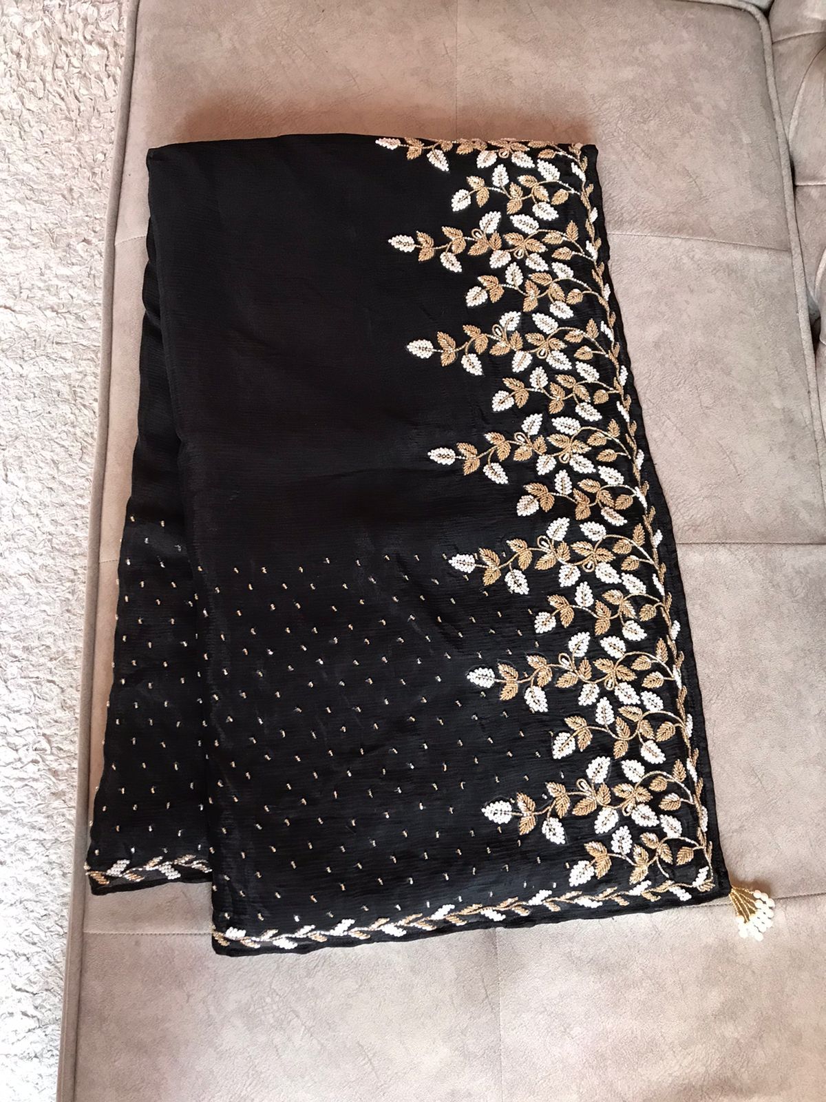 Premium chiffon crepe embroidered saree - Saffronfashionindia