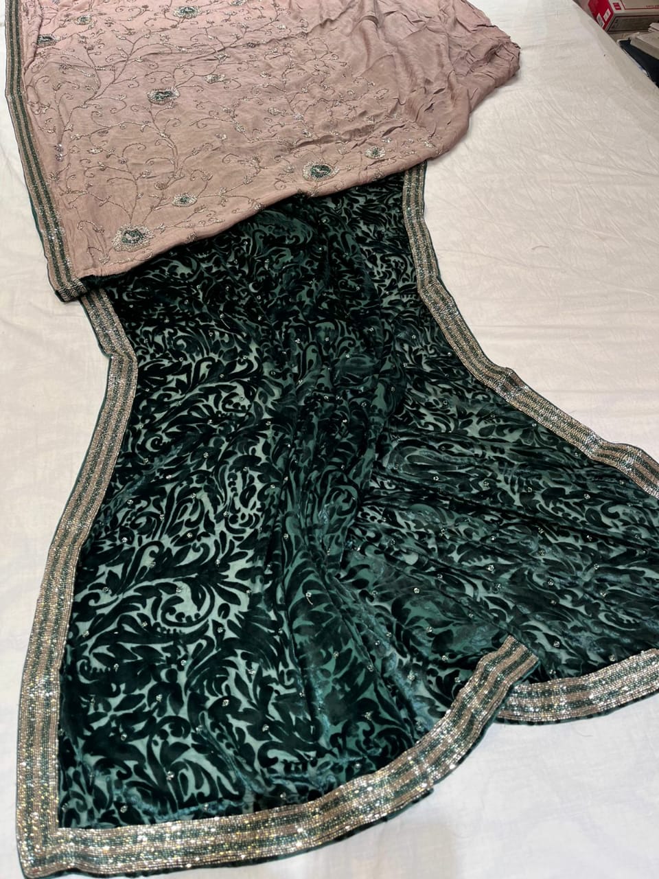 Sabyasachi inspired velvet crepe saree - Saffronfashionindia