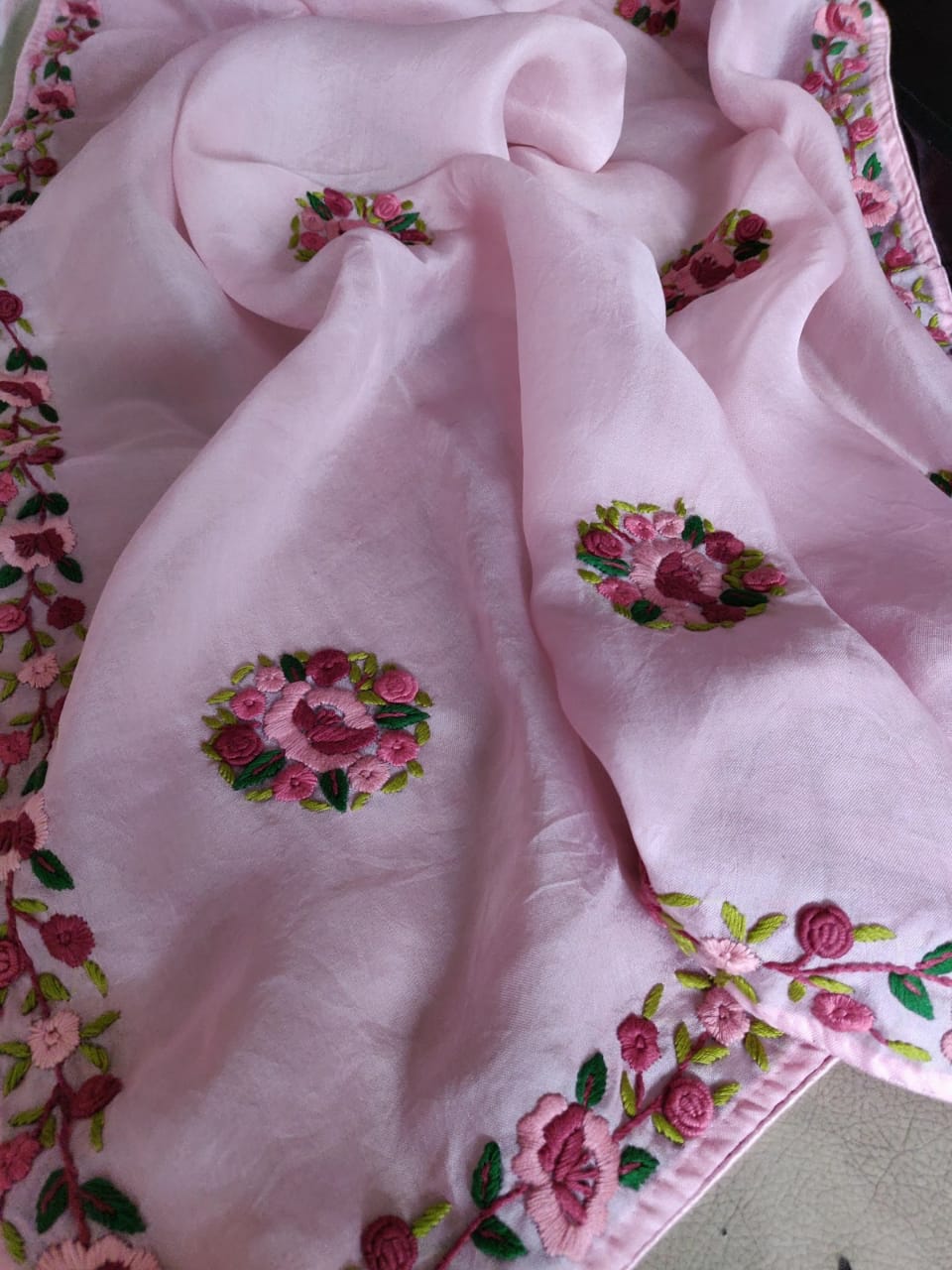 Pink French knot saree - Saffronfashionindia