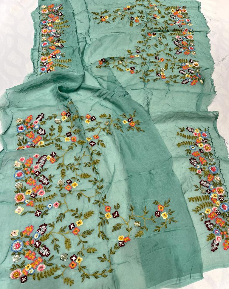Tulips embroidered saree,,,,,organza saree - Saffronfashionindia