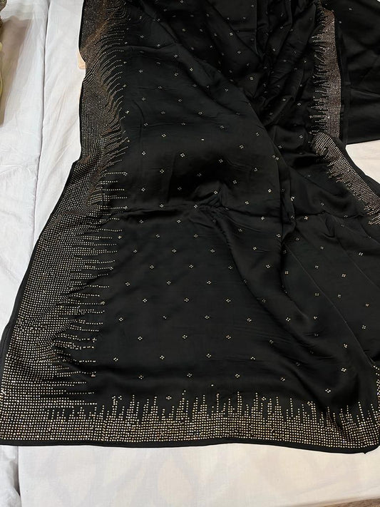 Black satin partywear saree - Saffronfashionindia