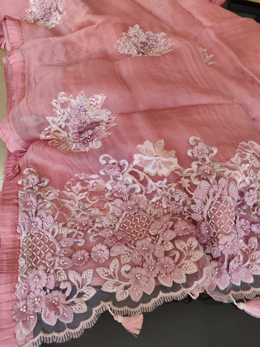 Blushy pink saree - Saffronfashionindia