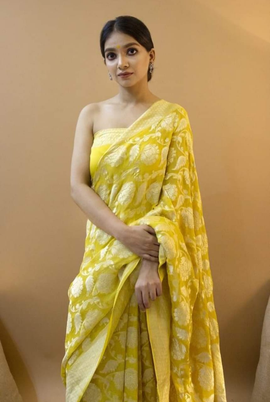 Limia gorgette saree/Indian saree/traditional saree - Saffronfashionindia