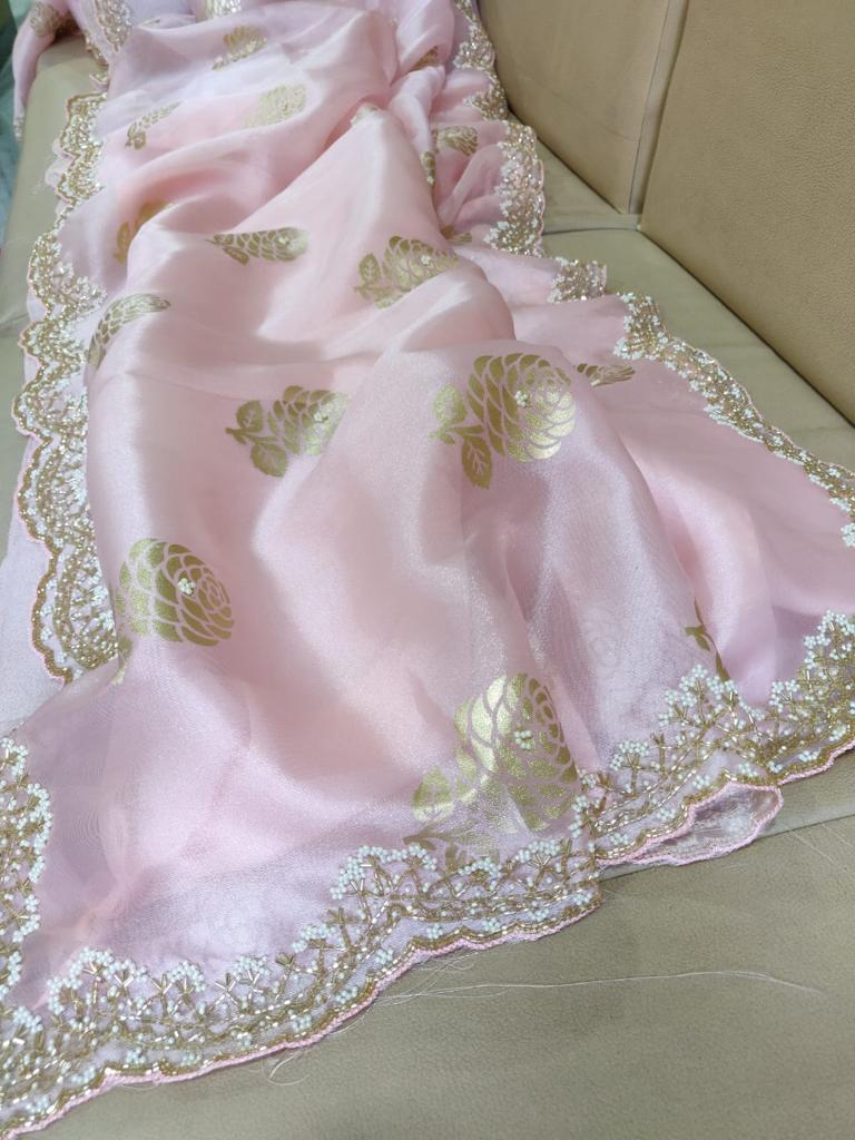 Organza foil partywear saree - Saffronfashionindia