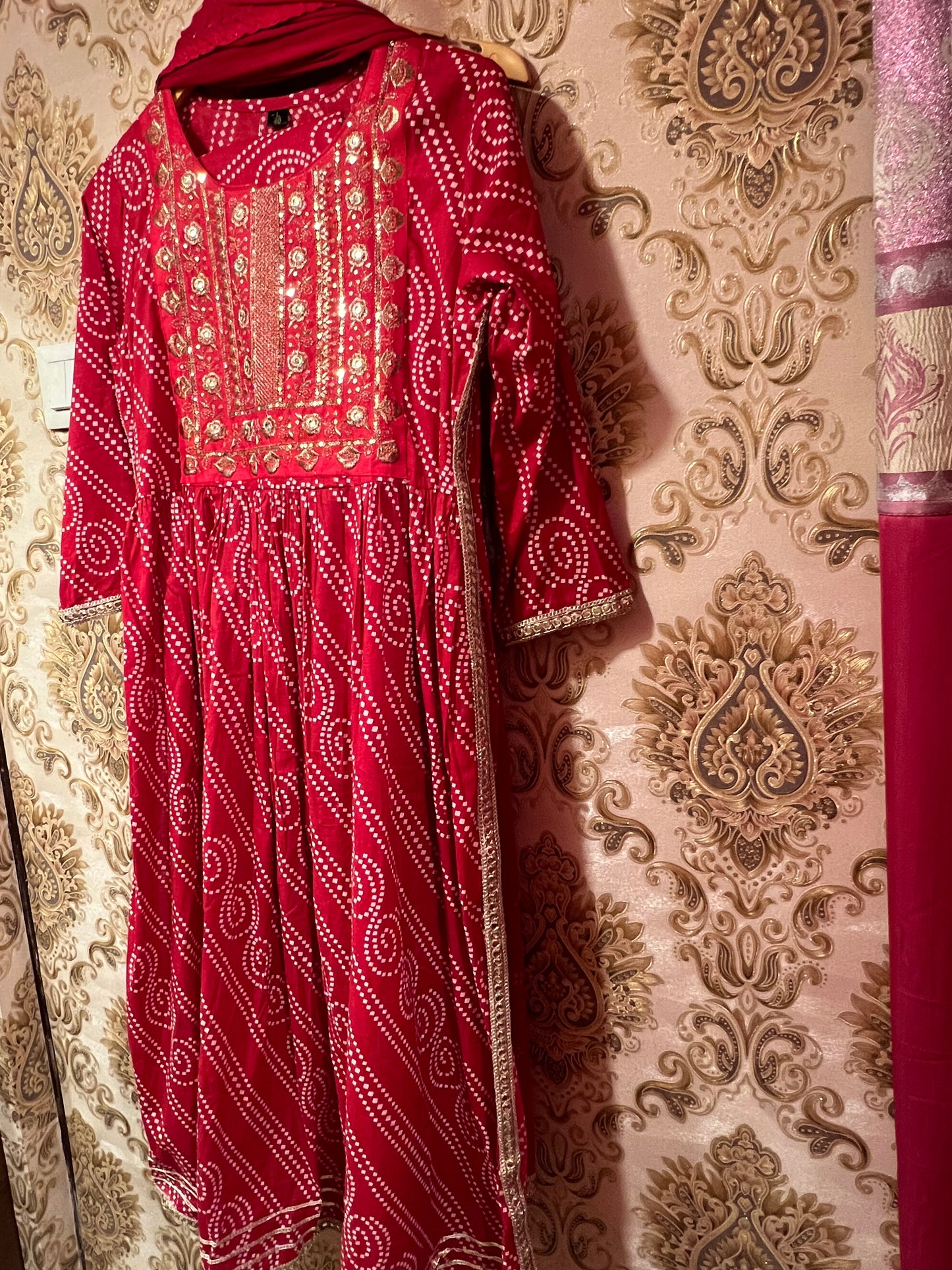 Red bandhej inspired Kurti set - Saffronfashionindia