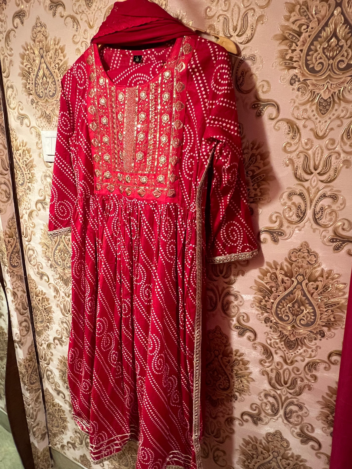 Red bandhej inspired Kurti set - Saffronfashionindia