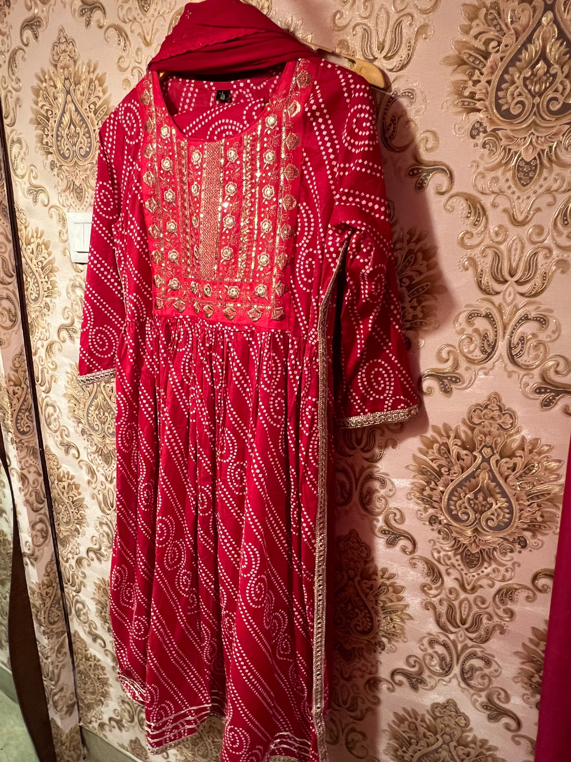 Red bandhej inspired Kurti set - Saffronfashionindia