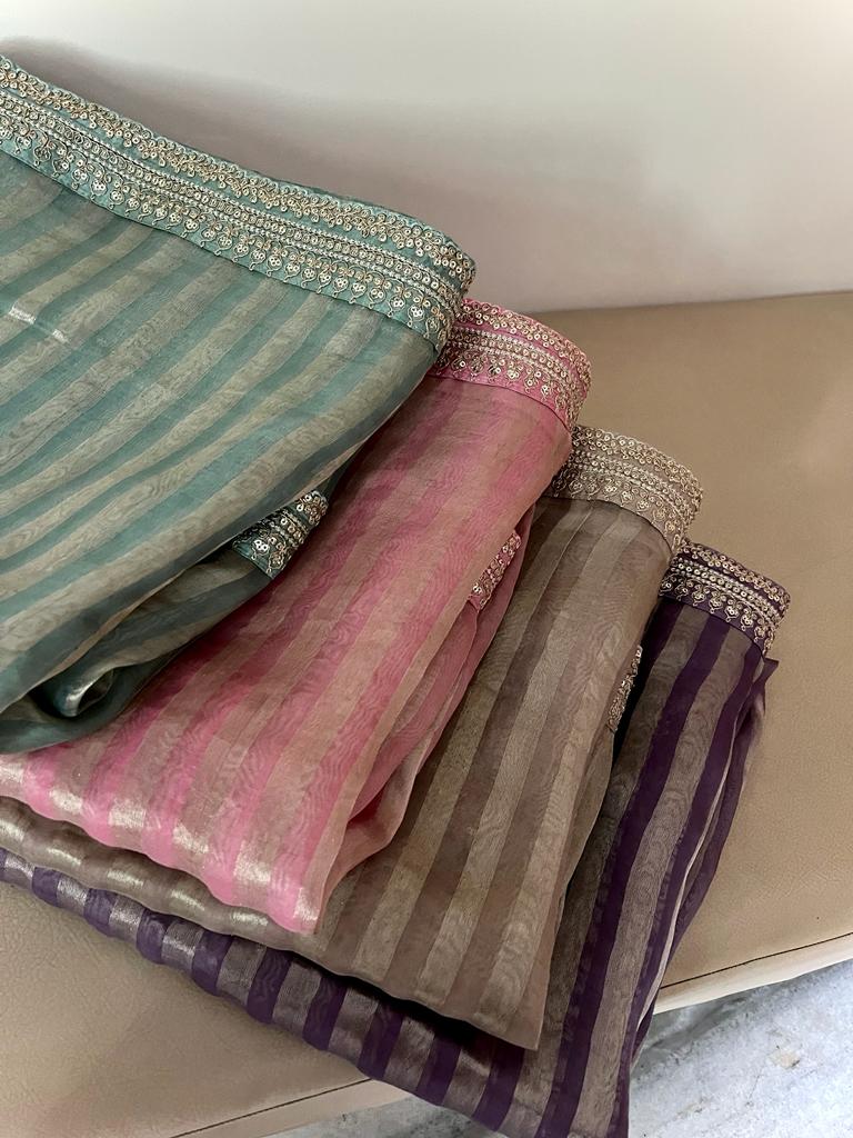 Neshina striped weaving organza saree - Saffronfashionindia