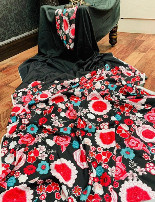 Black printed saree - Saffronfashionindia