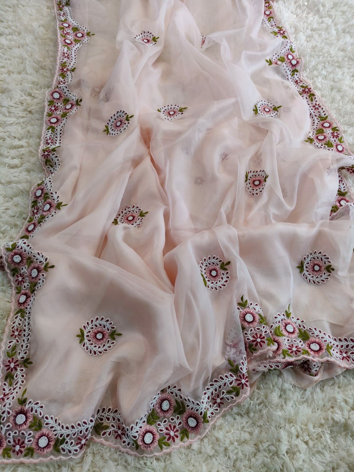 Pink organza saree - Saffronfashionindia