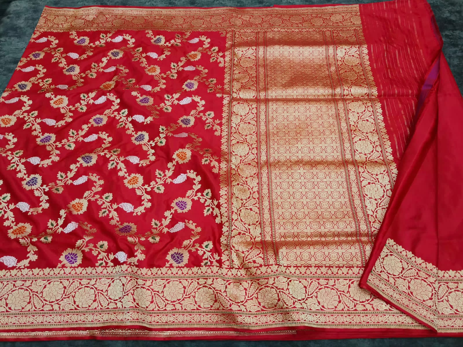Bridal red Katan handloom saree - Saffronfashionindia