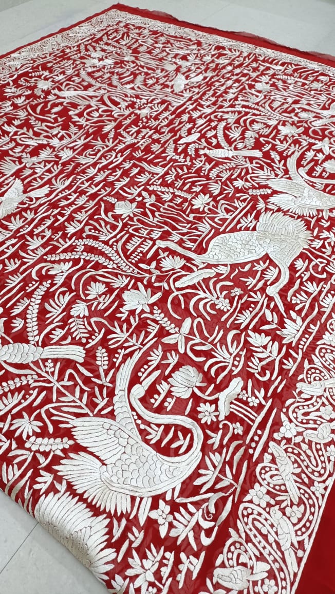 Hamesha red Parsi Gara saree - Saffronfashionindia