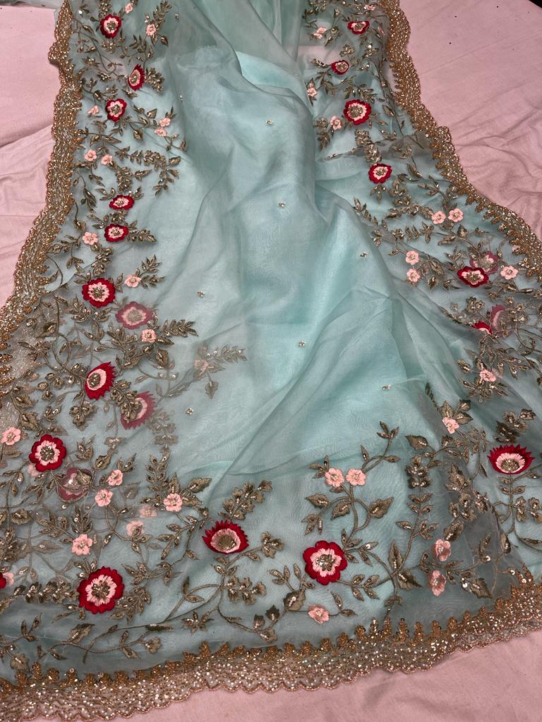 Iris embroidered saree - Saffronfashionindia