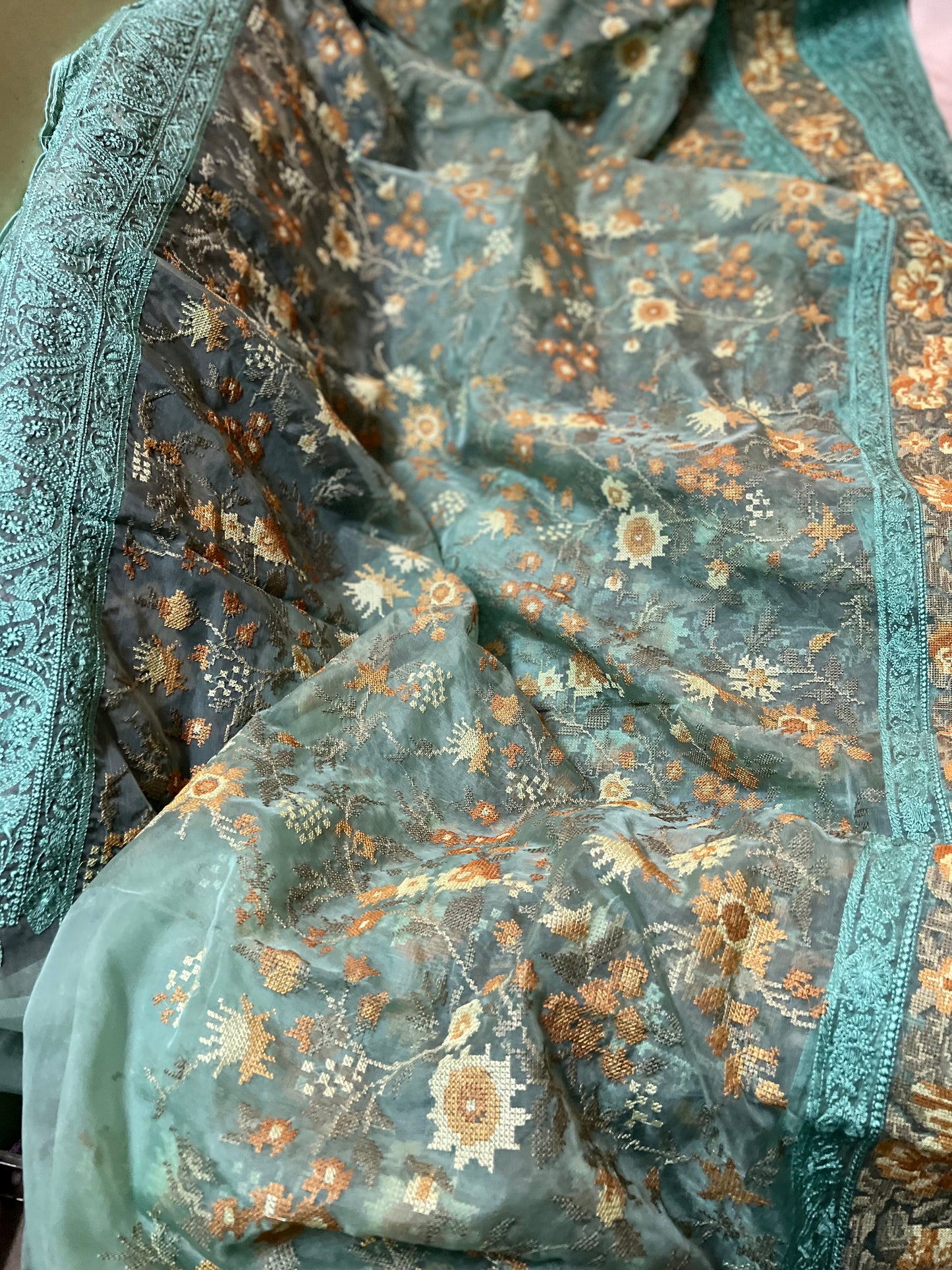 Nena organza thread saree - Saffronfashionindia