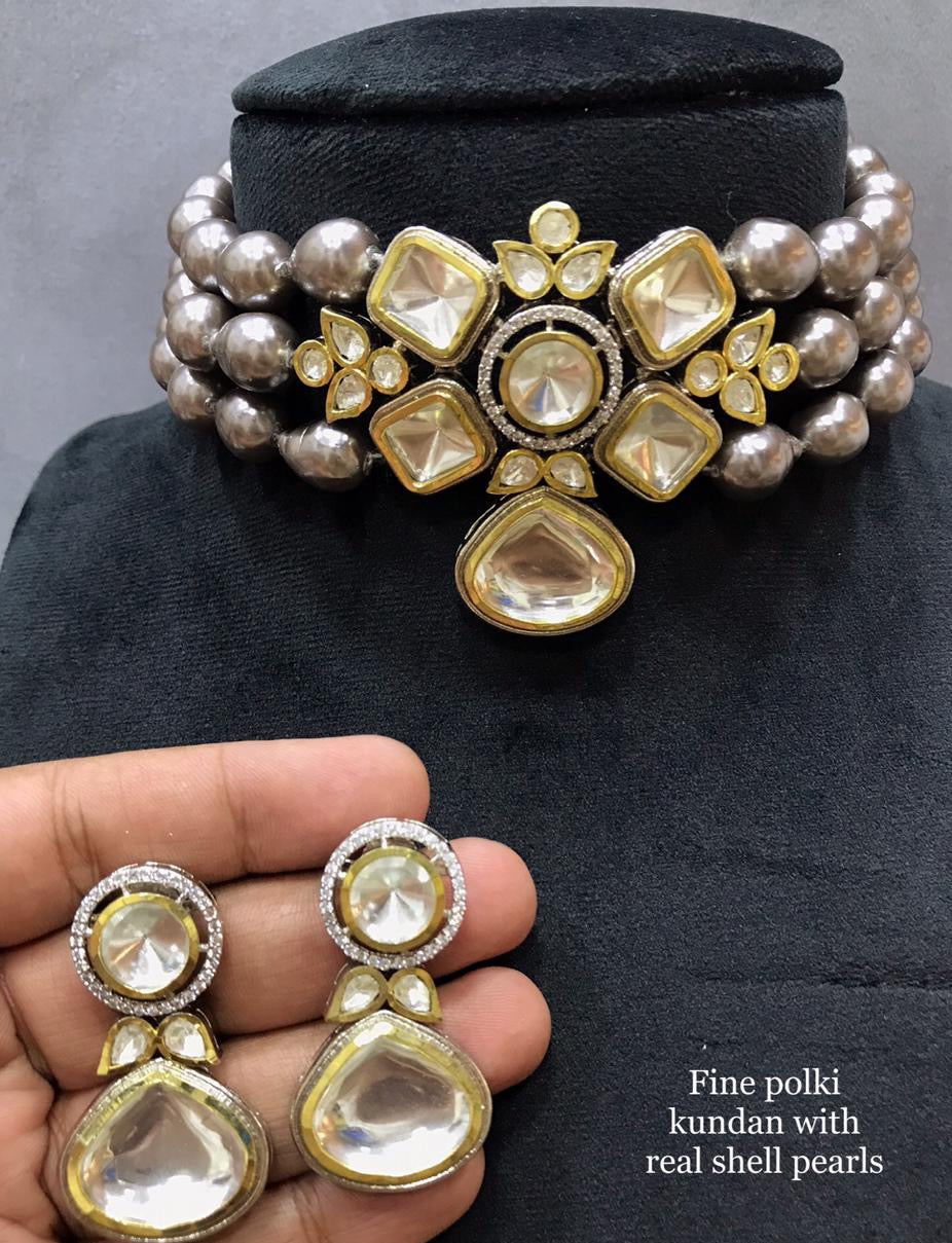 Pearl Kundan choker set - Saffronfashionindia
