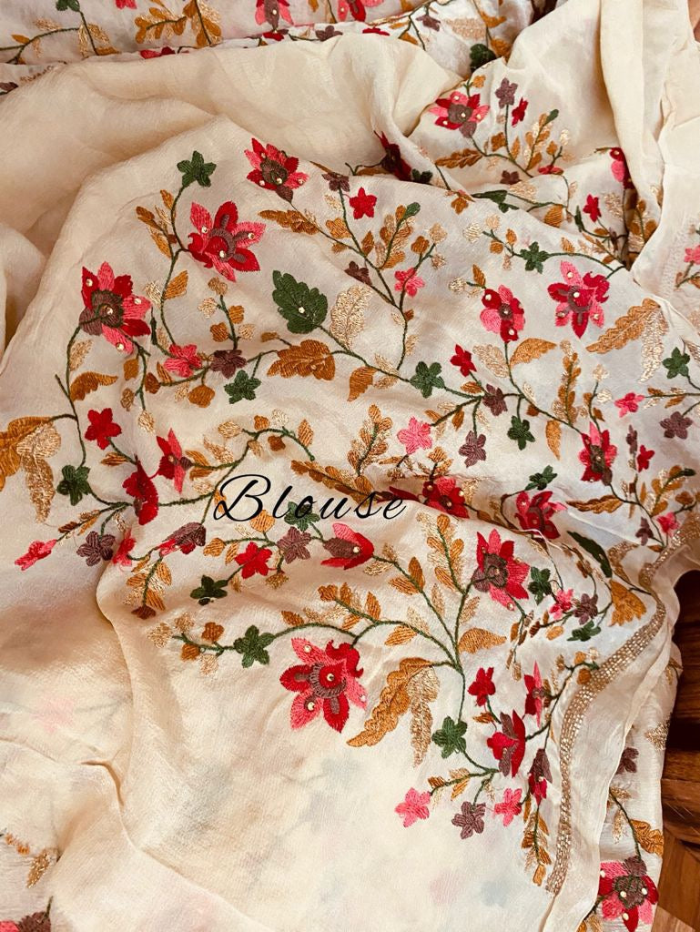 Anehna embroidery saree women sari floral sari - Saffronfashionindia