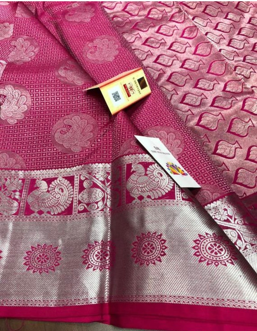 Pink silk saree - Saffronfashionindia
