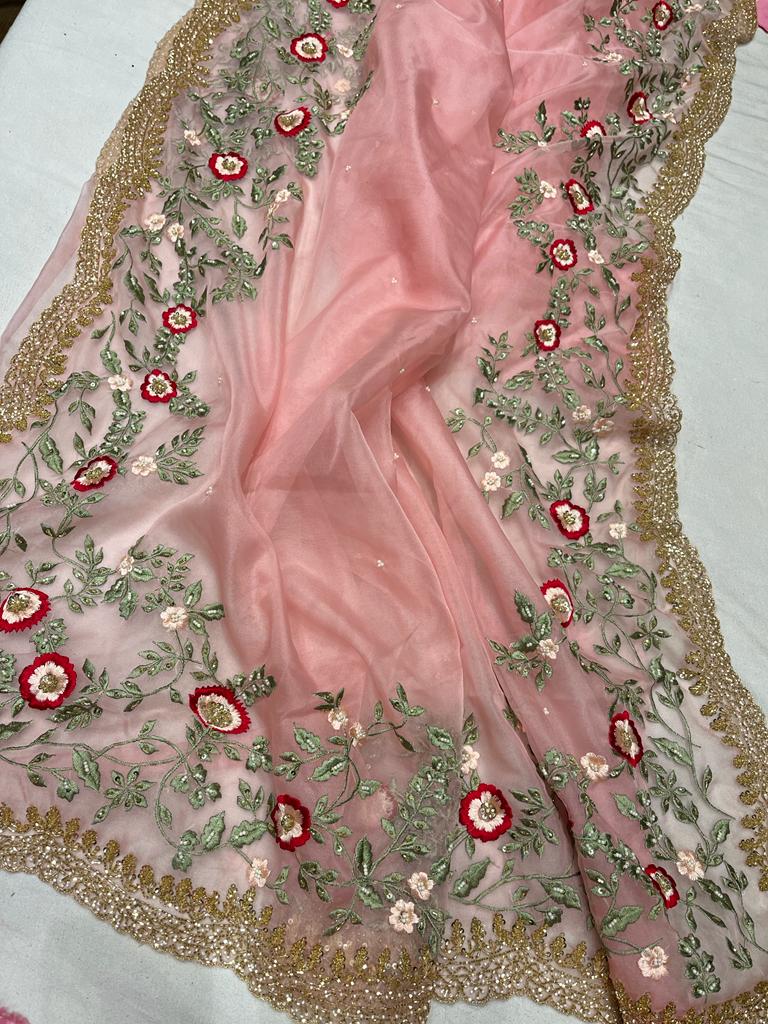 Iris embroidered saree - Saffronfashionindia