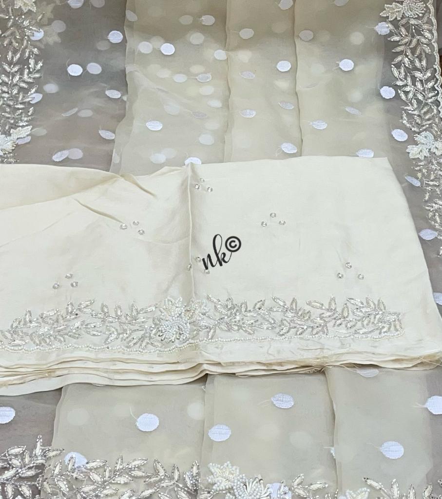 Polka dot organza saree - Saffronfashionindia