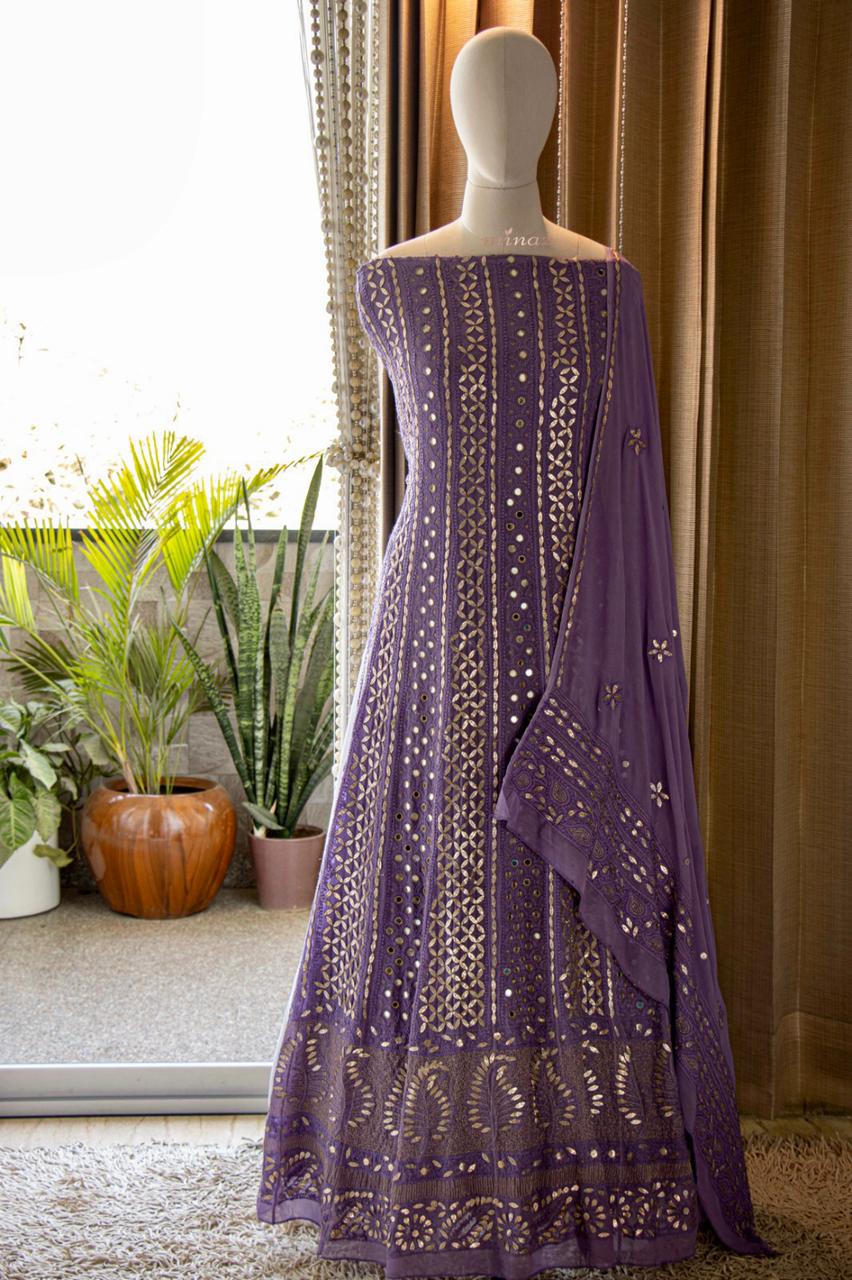 Purple Anarkali gorgette dress - Saffronfashionindia