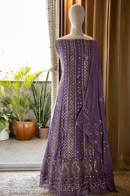 Purple Anarkali gorgette dress - Saffronfashionindia