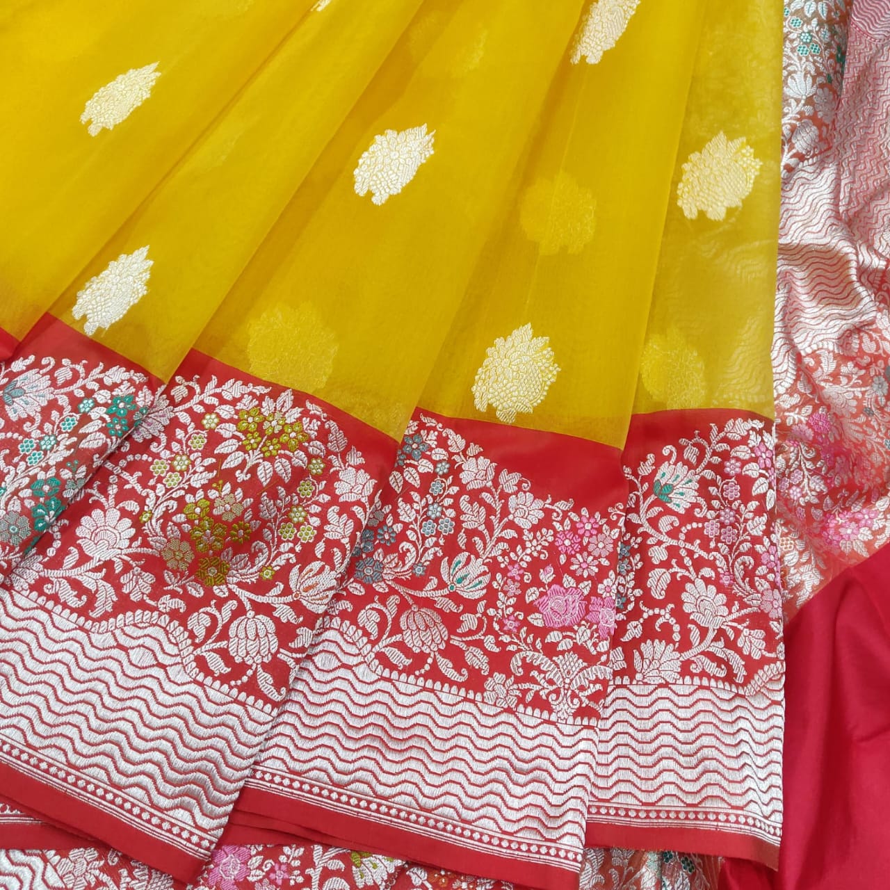 Radhe Meenakari Katan exclusive silk sari - Saffronfashionindia
