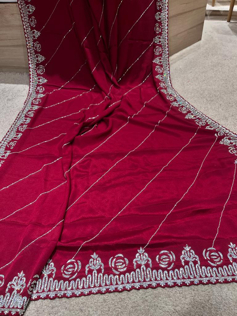 Avisha crepe zardosi saree - Saffronfashionindia