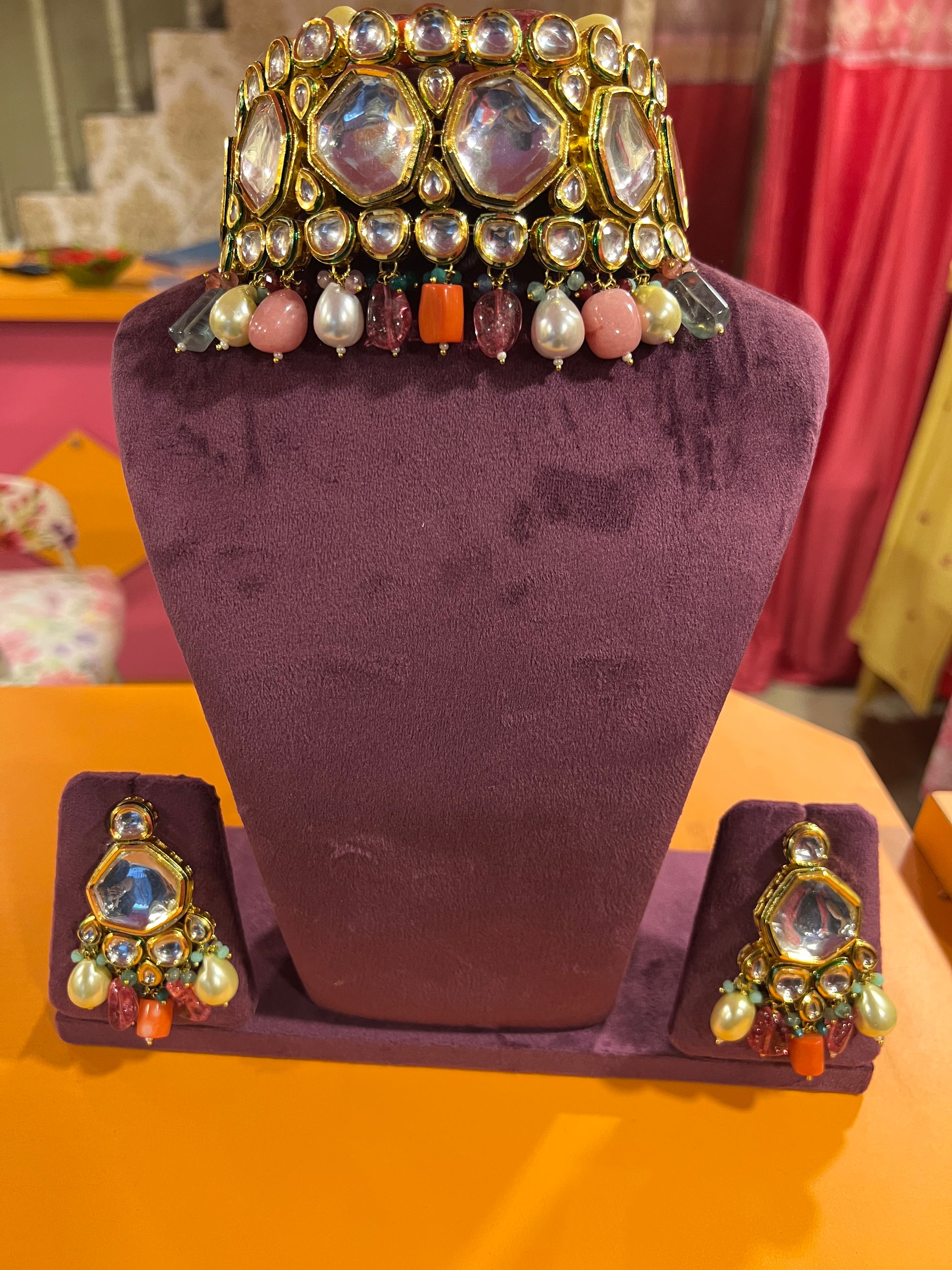 Rainbow choker set - Saffronfashionindia