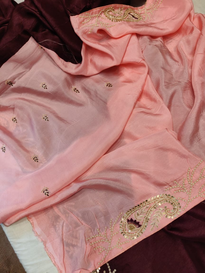 Russian silk zardosi saree - Saffronfashionindia