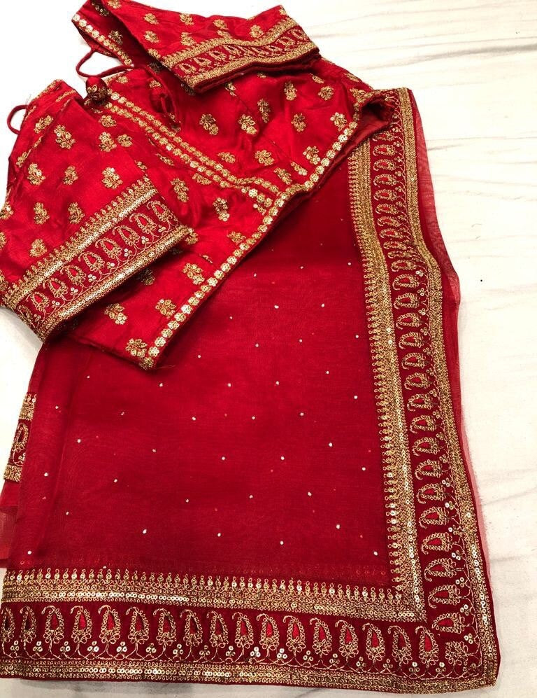 Karwachauth inspired red saree - Saffronfashionindia