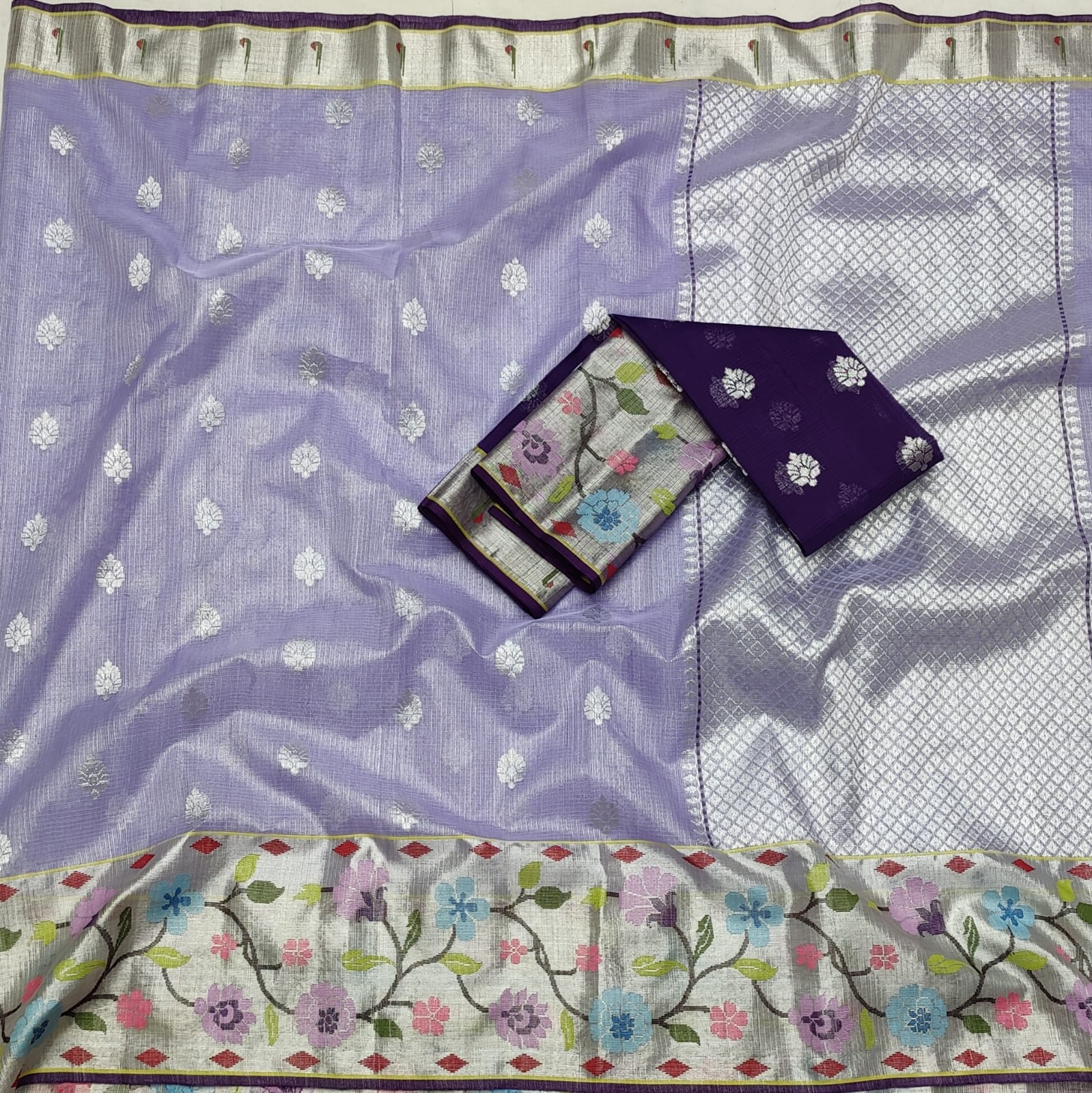Lavender tissue kota zari saree - Saffronfashionindia