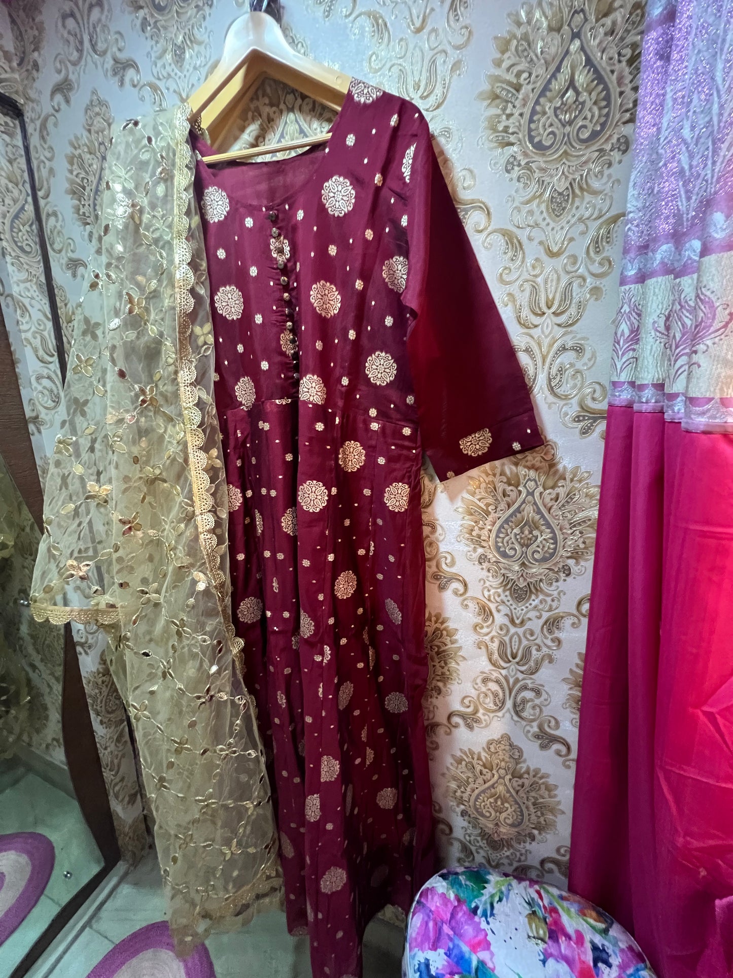 Maroon Chanderi Kurti set - Saffronfashionindia