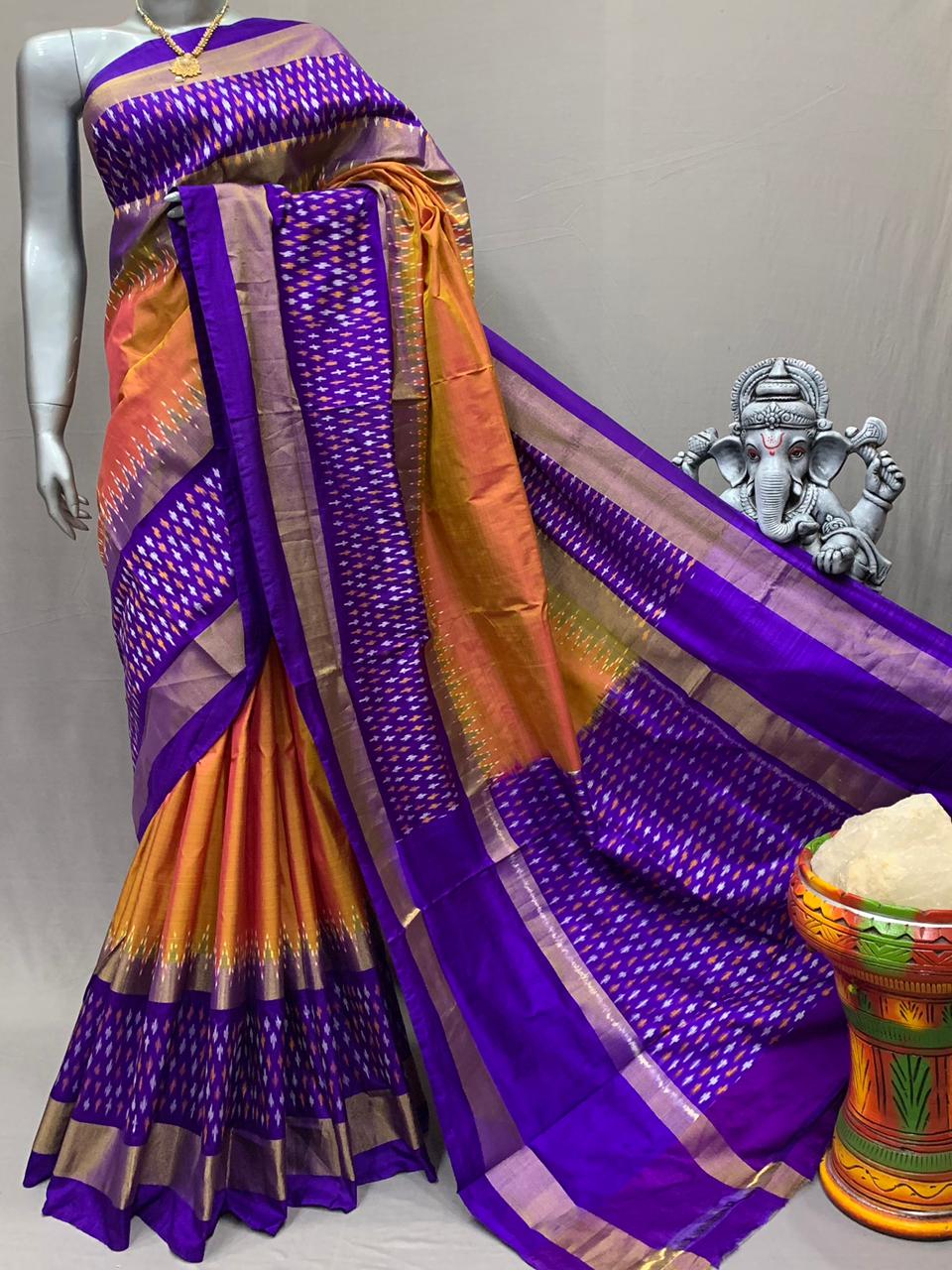 Ikkat Indian saree women sari blouse - Saffronfashionindia