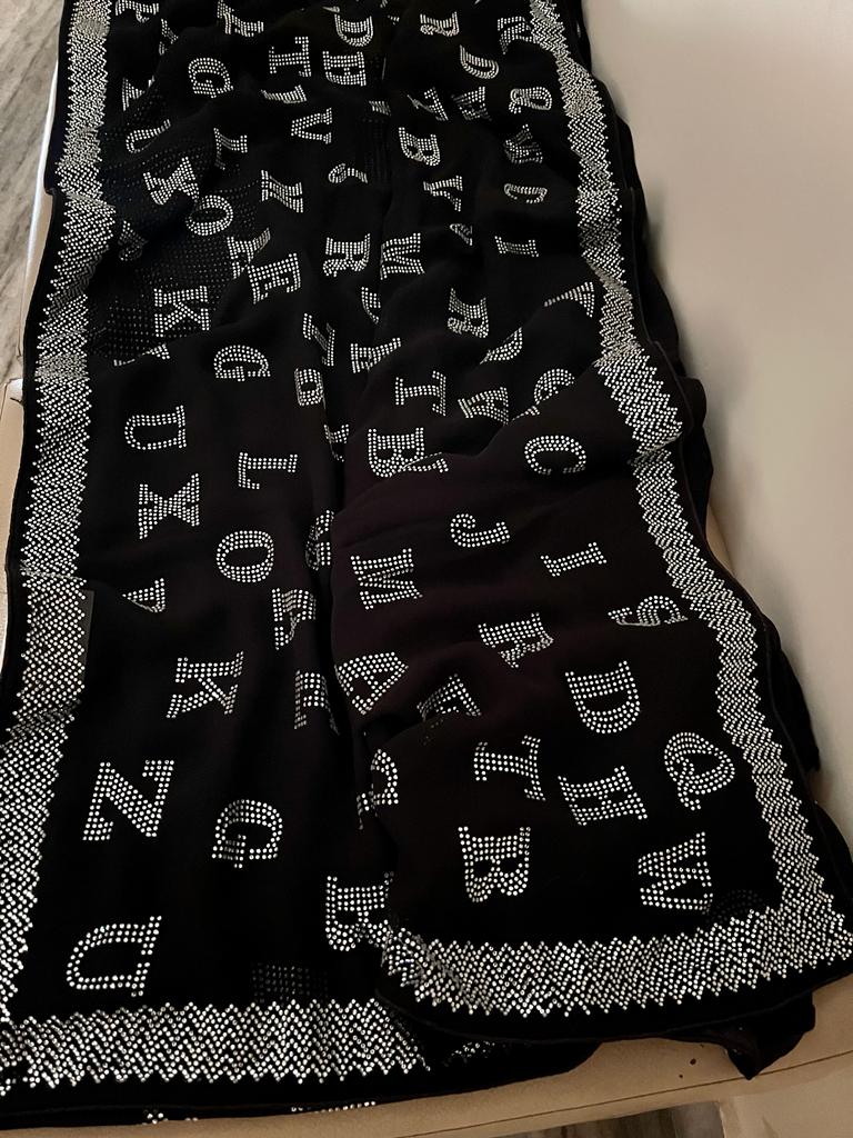 Alphabetic inspired swarosvki saree - Saffronfashionindia