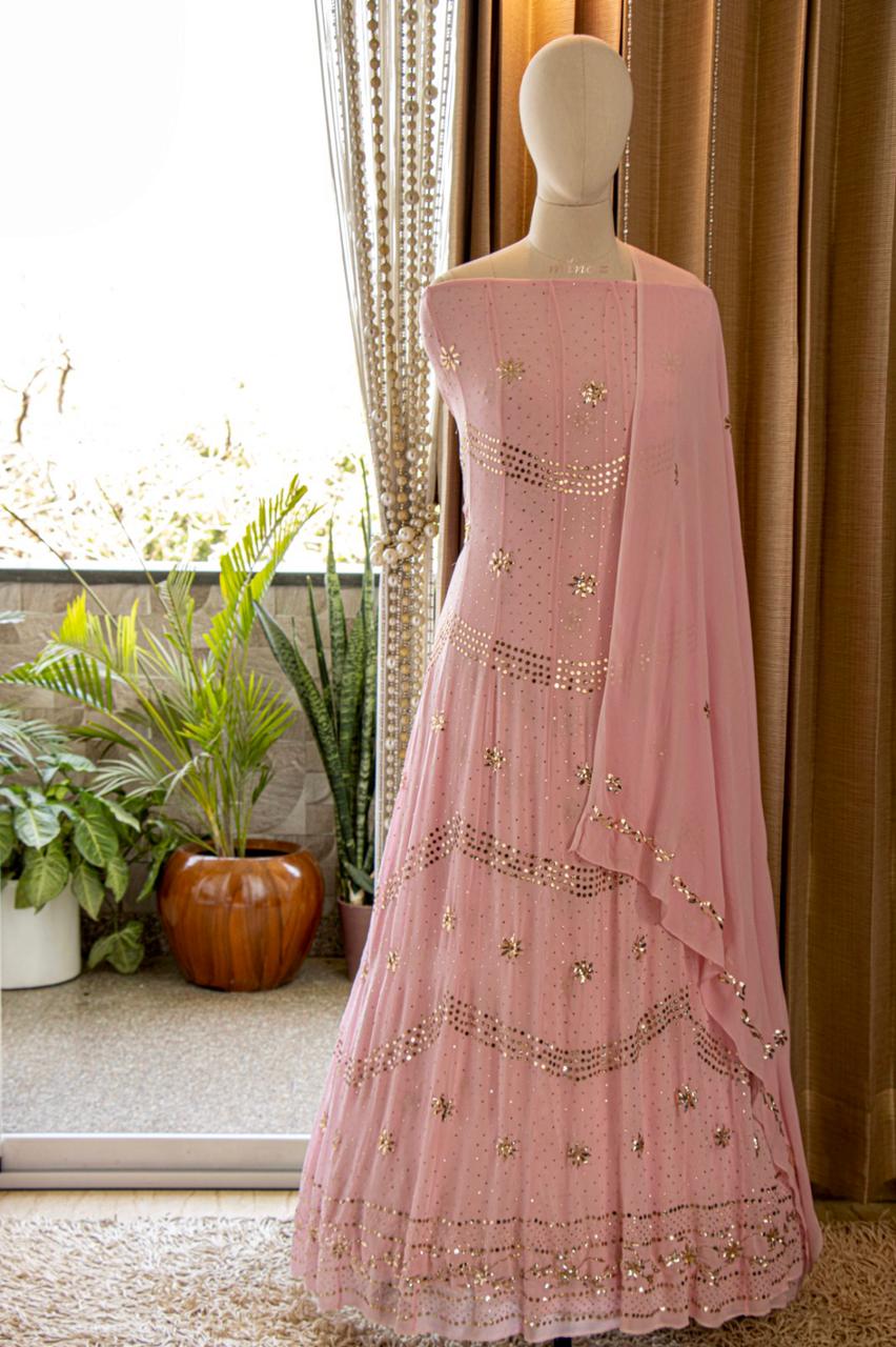 Kamdani pink anarkali gorgette suit - Saffronfashionindia