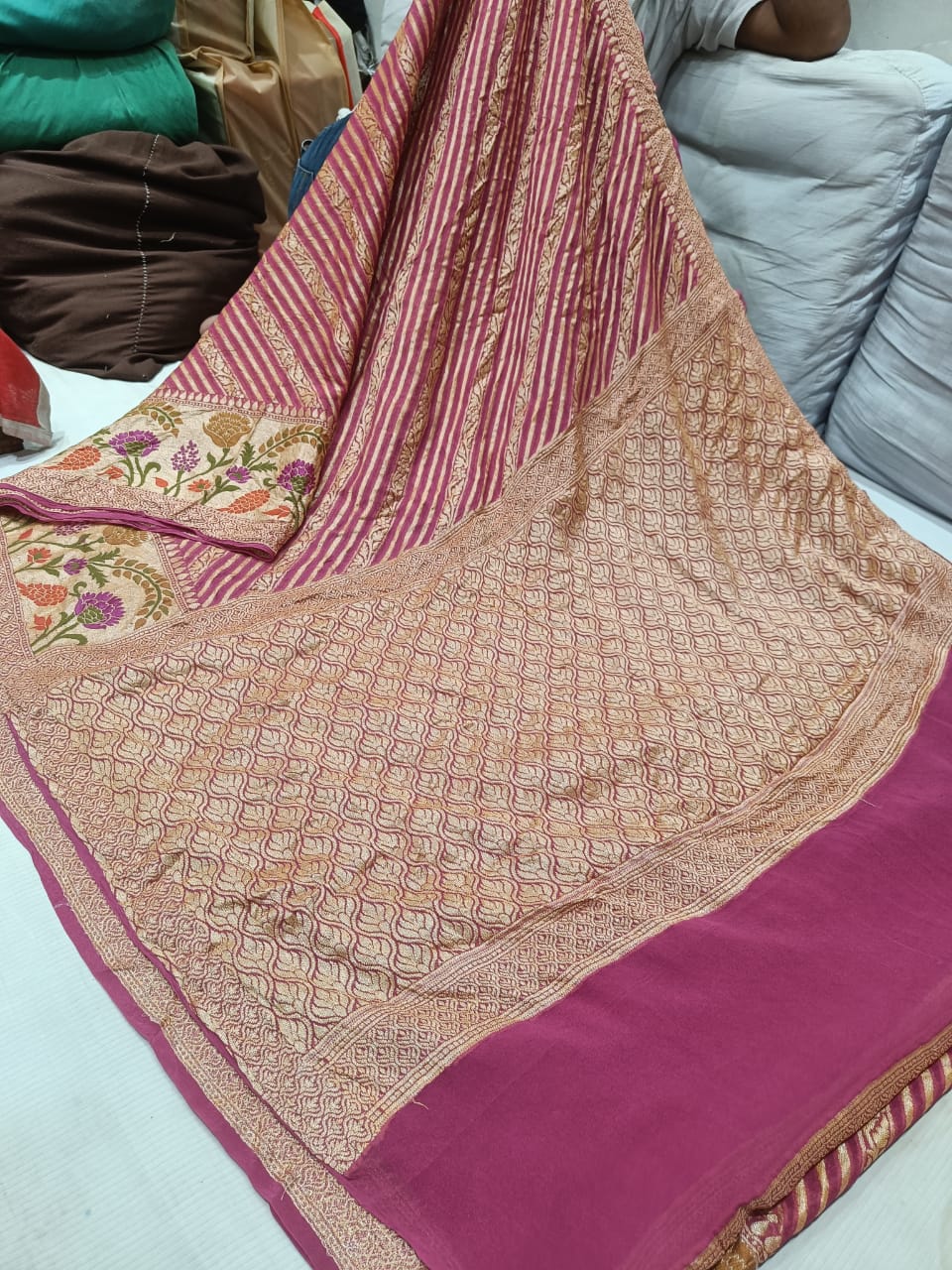 Indian banarsi gorgette saree - Saffronfashionindia