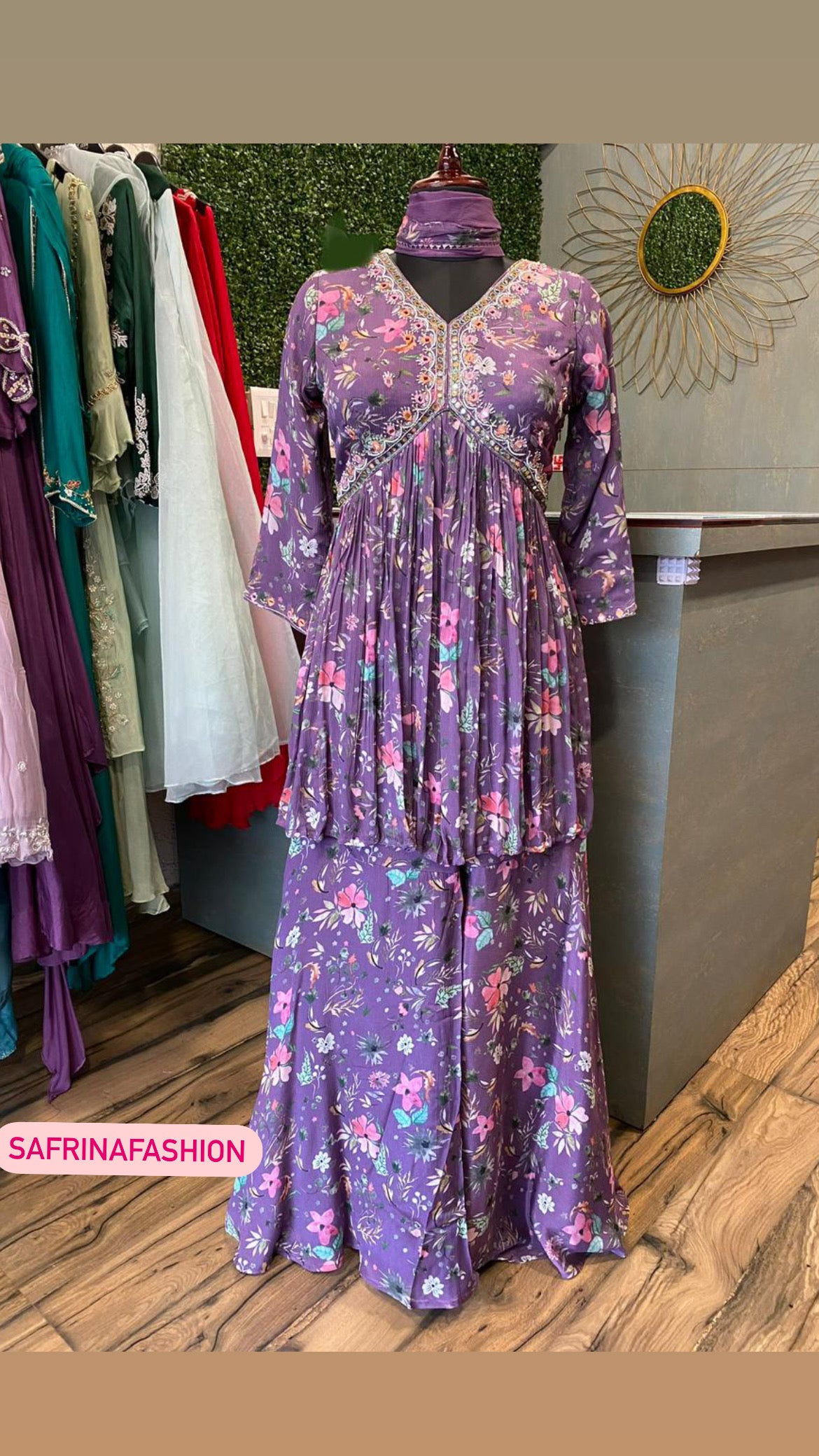 Lavender printed kurta dress women dress - Saffronfashionindia