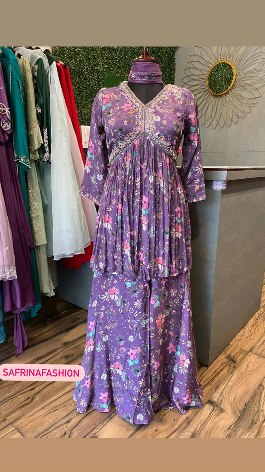 Lavender printed kurta dress women dress - Saffronfashionindia